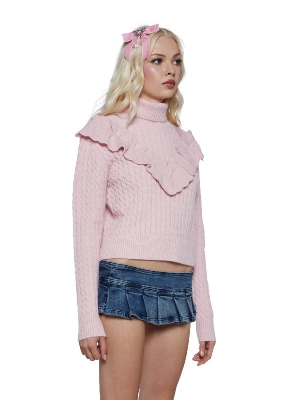 Pastel Ambitions Cable Knit Sweater - Pink