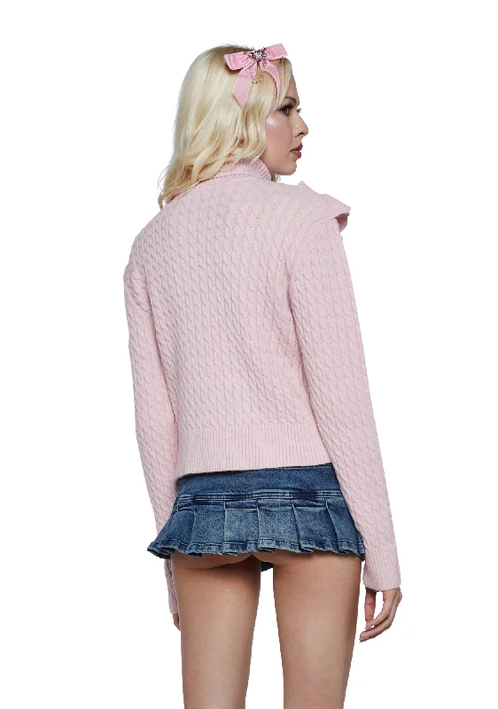 Pastel Ambitions Cable Knit Sweater - Pink