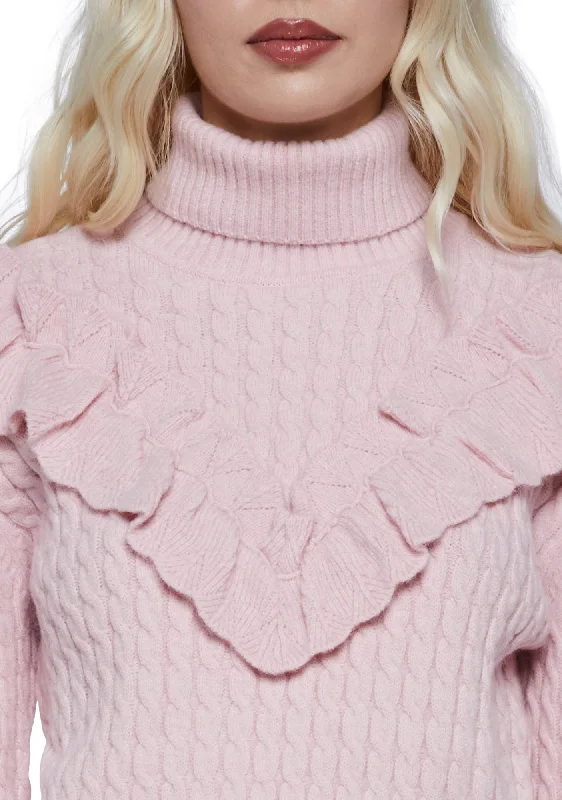 Pastel Ambitions Cable Knit Sweater - Pink