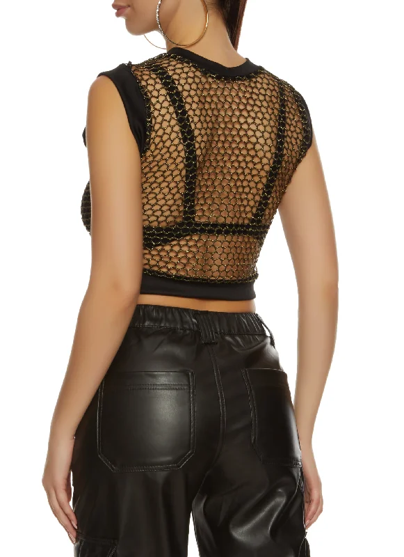 Lurex Fishnet Cropped Tank Top