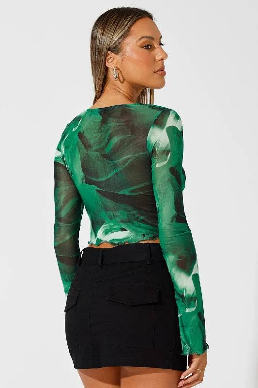 Green Abstract Tie up Cardigan Long Sleeve