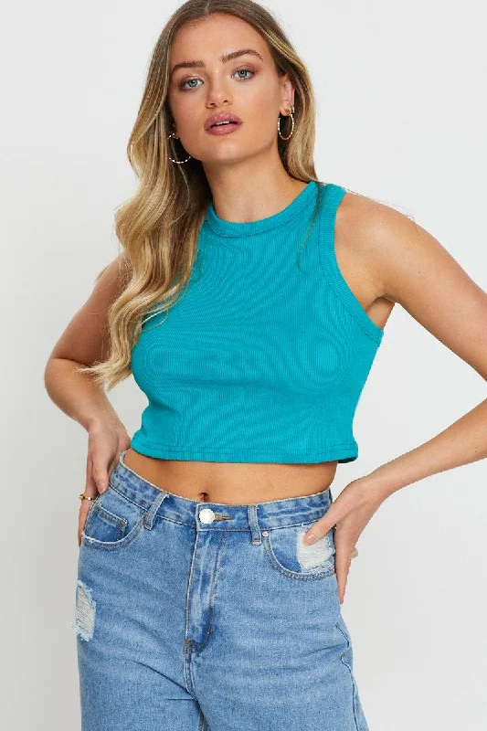 Green Crop Top Sleeveless