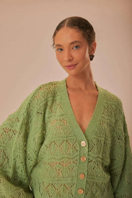 Green Textured Knit Cardigan