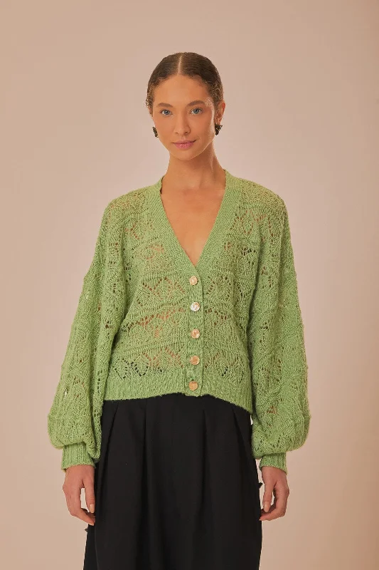 Green Textured Knit Cardigan