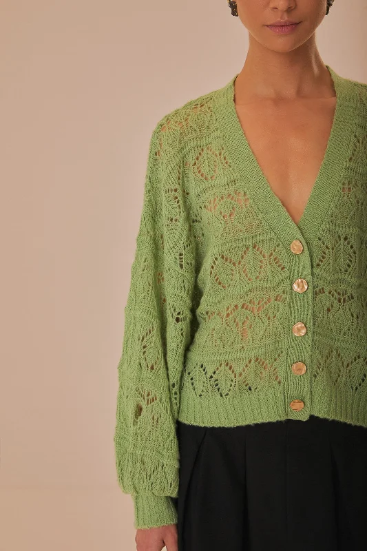 Green Textured Knit Cardigan