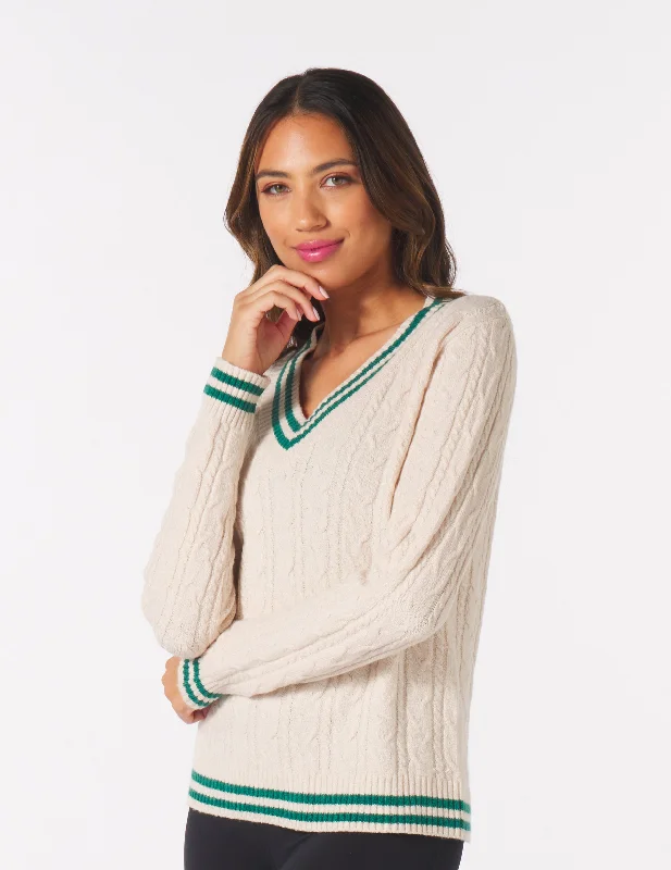 Hanalei Cable Knit Sweater: Oatmilk/Emerald