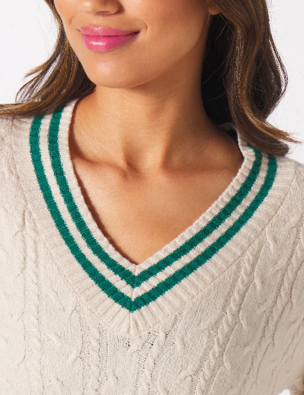 Hanalei Cable Knit Sweater: Oatmilk/Emerald