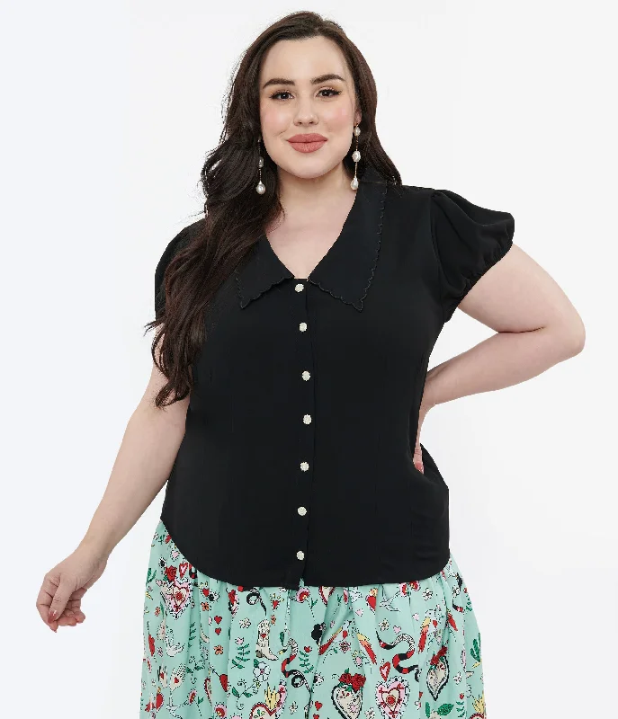 Hell Bunny Plus Size 1950s Black Maddy Blouse