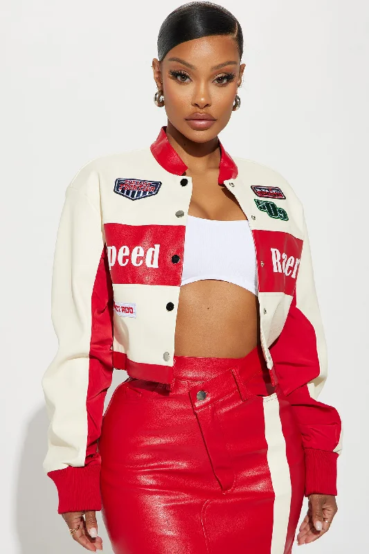 Hot Rod Cropped Moto Jacket - Red/combo