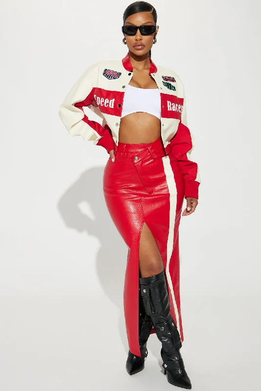 Hot Rod Cropped Moto Jacket - Red/combo