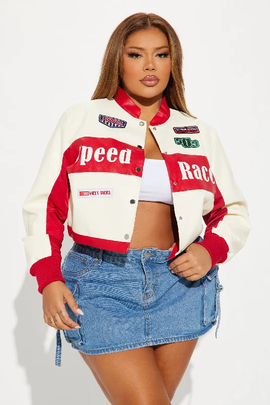 Hot Rod Cropped Moto Jacket - Red/combo