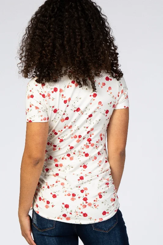 Ivory Floral Wrap Fitted Nursing Top