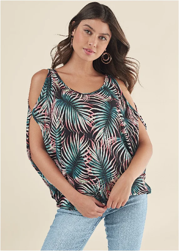 Casual cold-shoulder top - Black Multi