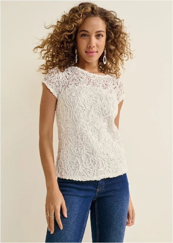 Cap sleeve lace top - White