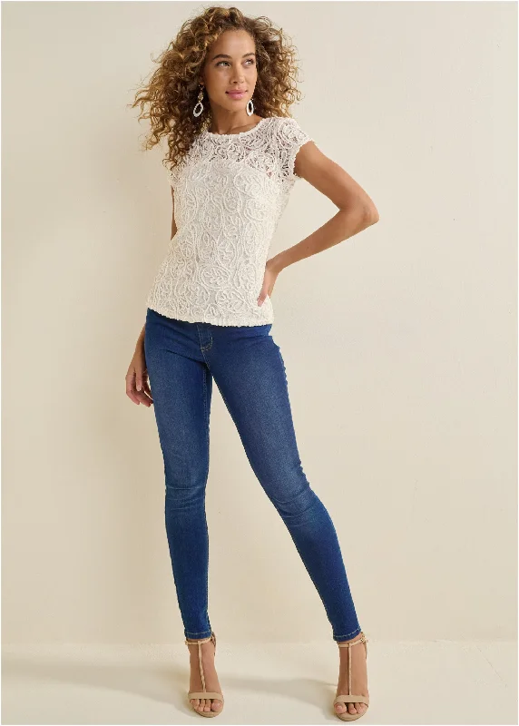 Cap sleeve lace top - White