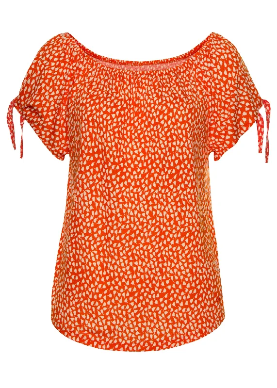 Off-the-shoulder tie blouse - Orange Multi