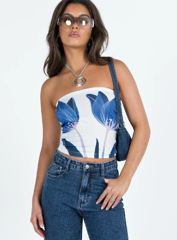 Jasmyne Tube Top White / Blue Floral