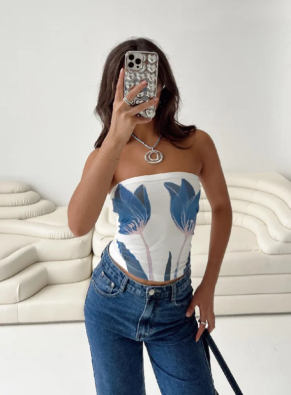 Jasmyne Tube Top White / Blue Floral