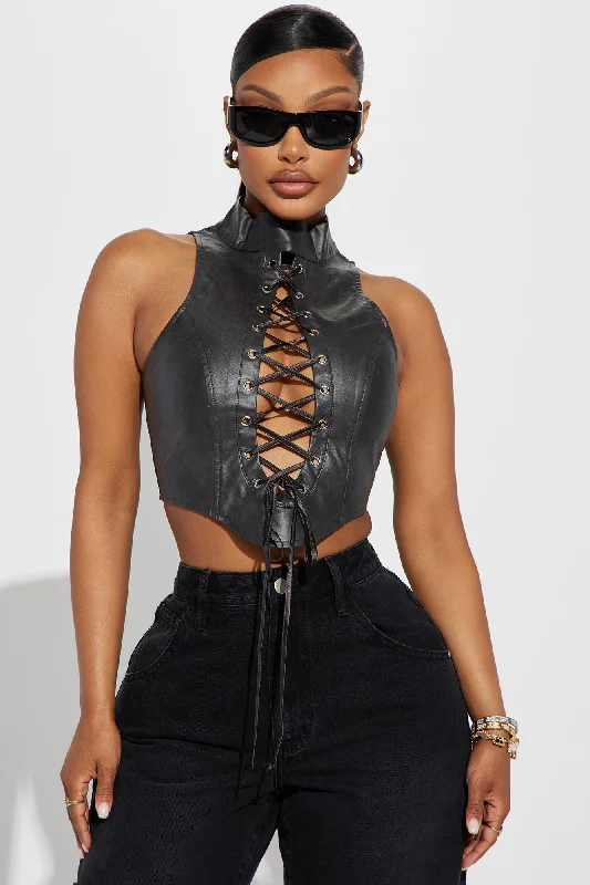 Keep On Going Faux Leather Top - Black