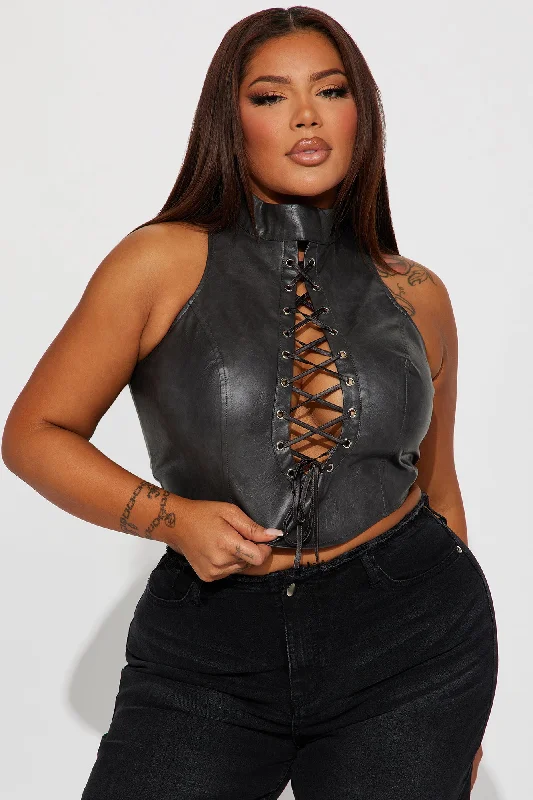 Keep On Going Faux Leather Top - Black