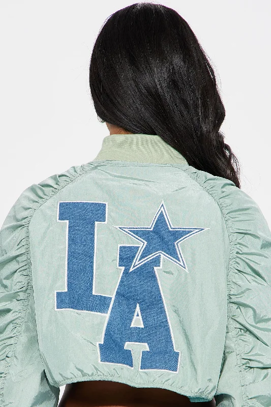 LA Dreamin' Cropped Bomber Jacket - Blue/combo