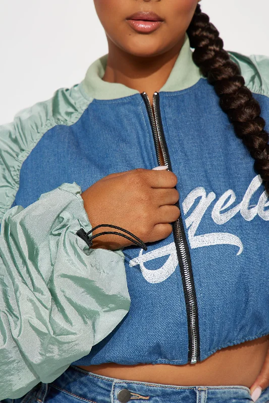 LA Dreamin' Cropped Bomber Jacket - Blue/combo