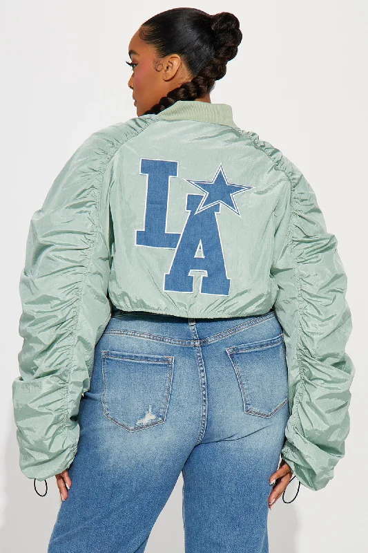 LA Dreamin' Cropped Bomber Jacket - Blue/combo