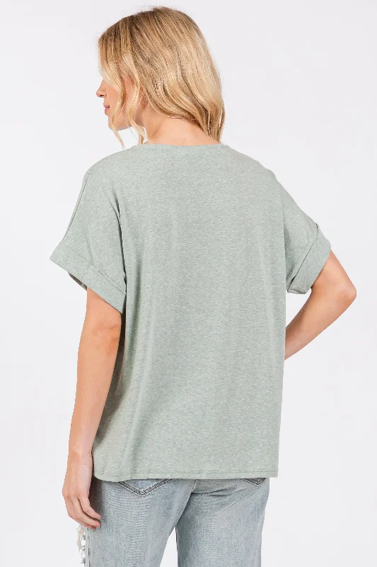 Light Olive Cuff Short Sleeve Top