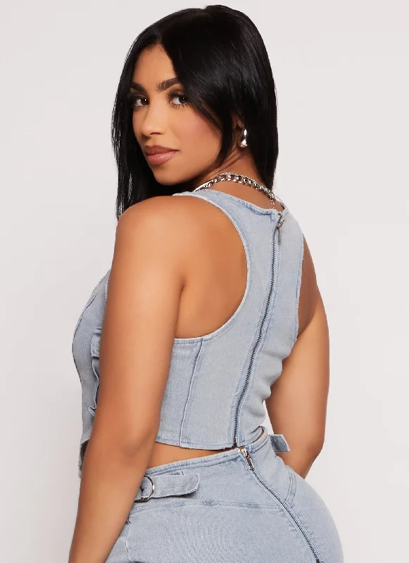 Denim Cargo Pocket Detail Corset Top