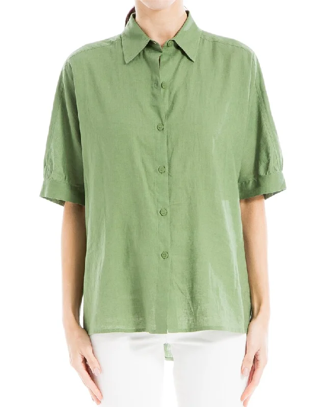 Max Studio High-Low Oversized Linen-Blend Shirt