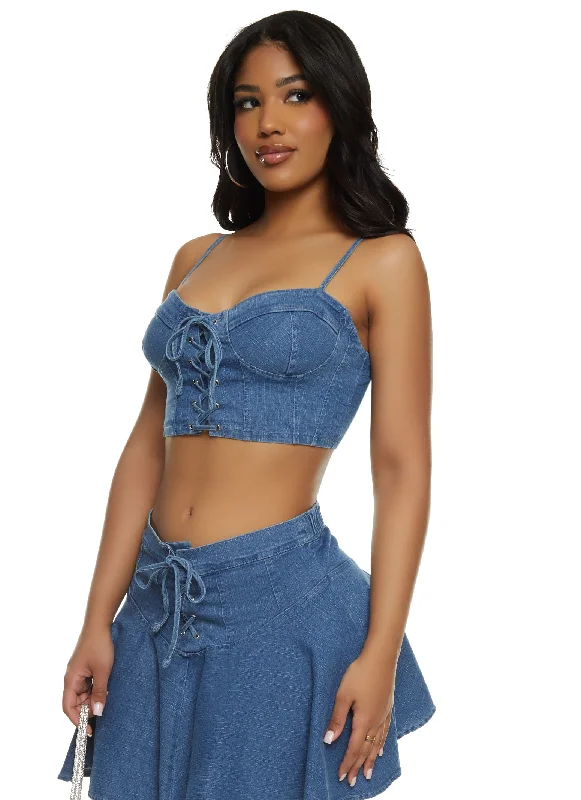 Iris Lace Up Denim Bustier Top