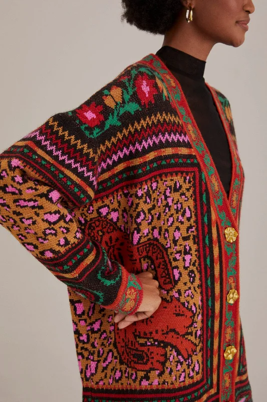 Mixed Tapestry Prints Knit Cardigan