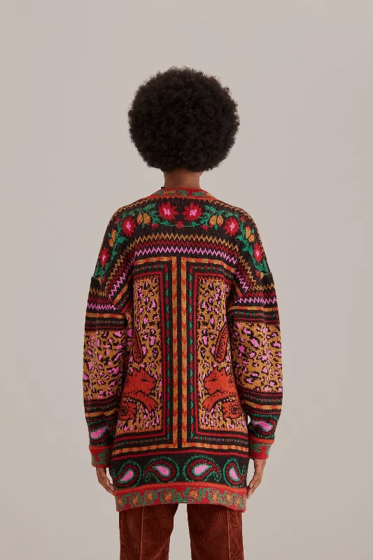 Mixed Tapestry Prints Knit Cardigan