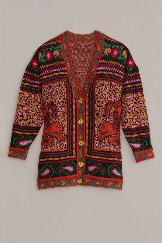 Mixed Tapestry Prints Knit Cardigan