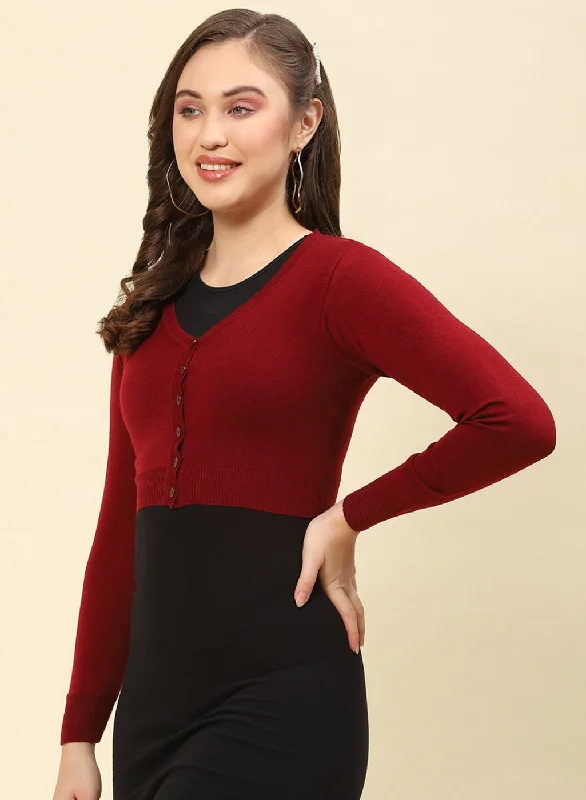 Women Maroon Solid Blend wool Blouse