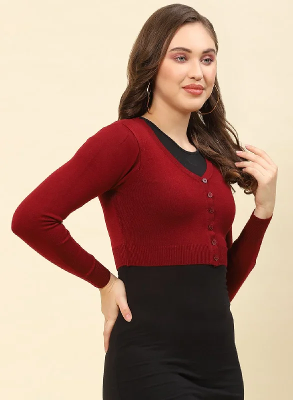 Women Maroon Solid Blend wool Blouse