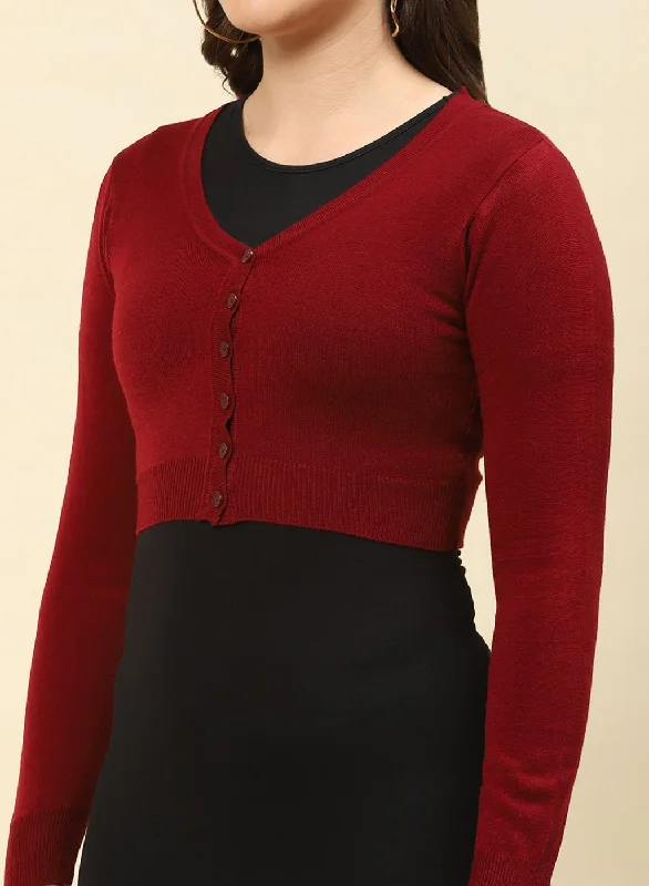 Women Maroon Solid Blend wool Blouse