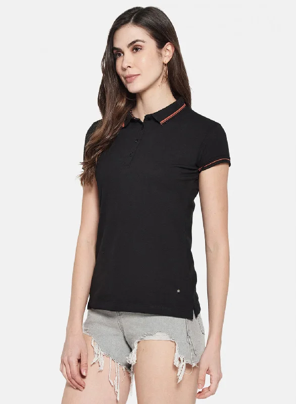 Womens Black Plain T-Shirt