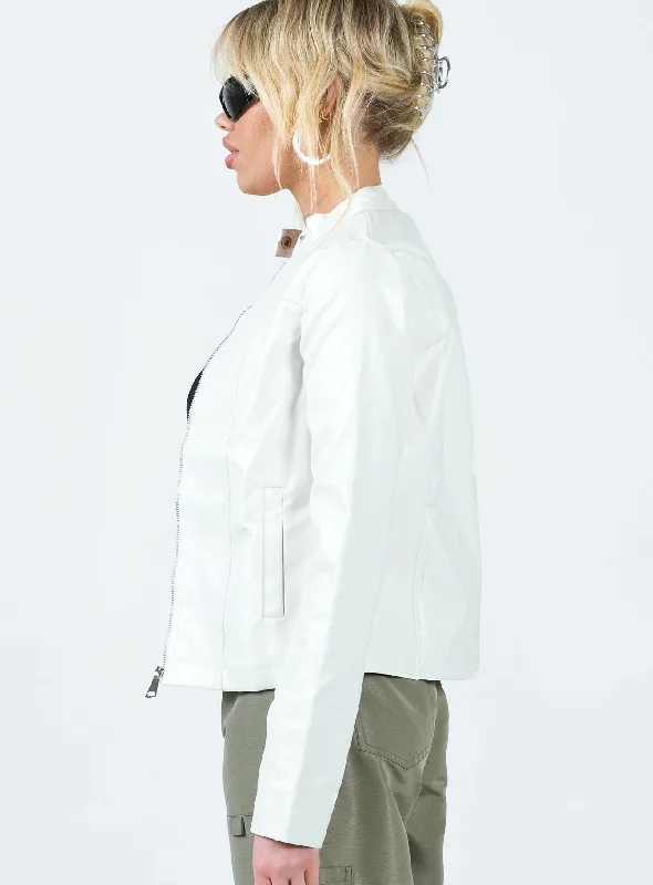 Motel Olivia Faux Leather Jacket White