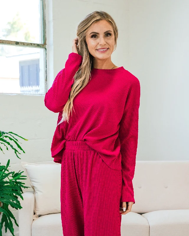 Brandi Textured Ribbed Flowy Top - Magenta FINAL SALE