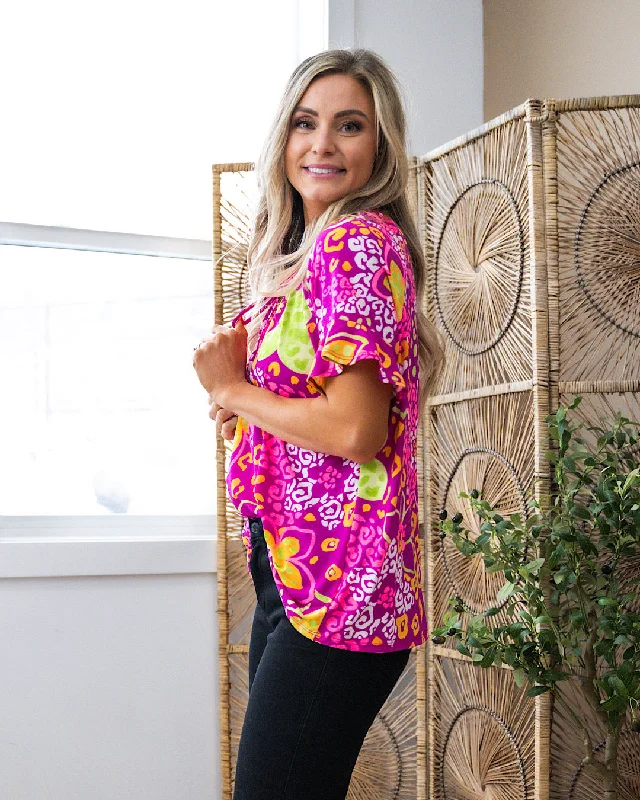 Claudia Magenta Floral Ruffle Sleeve Top FINAL SALE