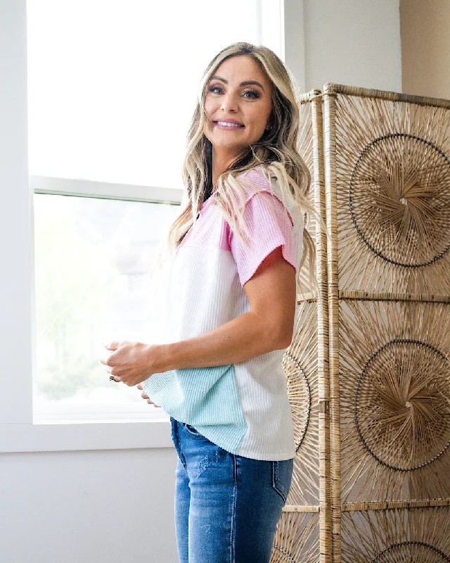 Gina Corded Color Block Top - Pink & Mint