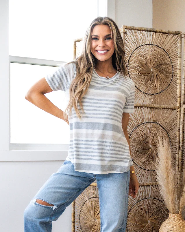 NEW! Katherine Heather Gray and Taupe Striped Top