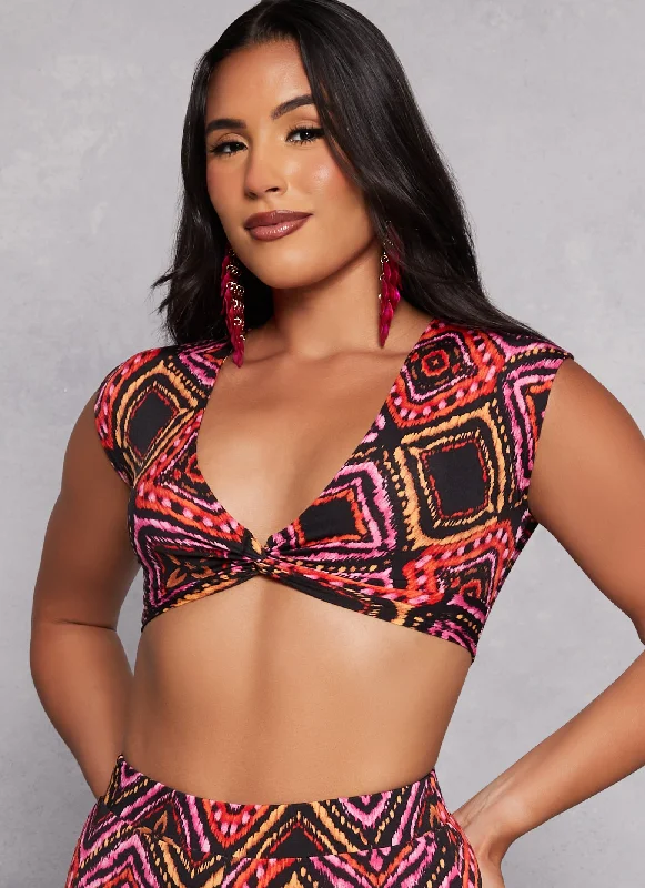 Aztec Print Twist Front Crop Top