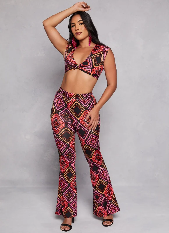 Aztec Print Twist Front Crop Top