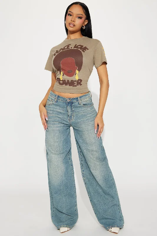 Peace Love And Power Graphic Top - Taupe