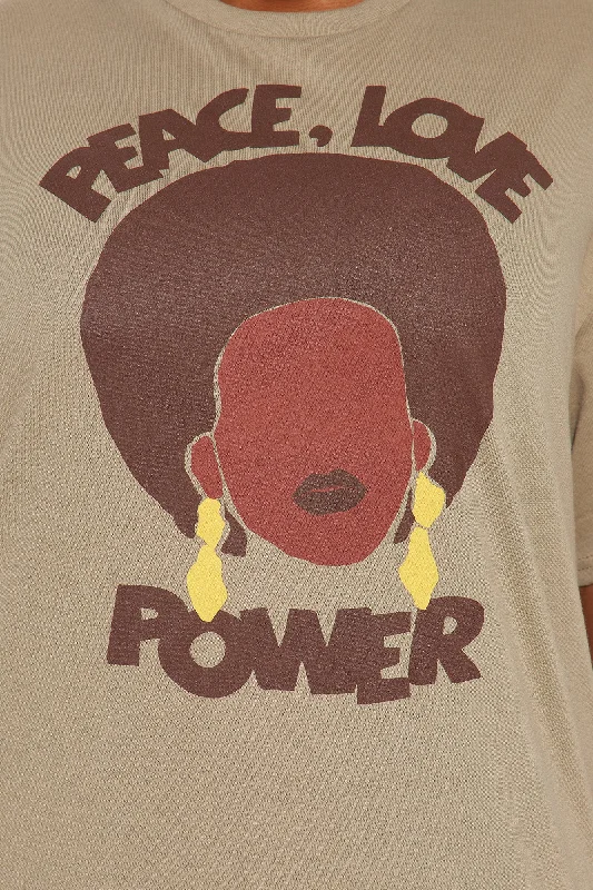 Peace Love And Power Graphic Top - Taupe