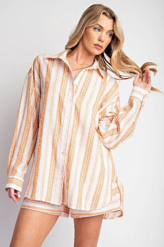 Peach Yarn Dye Stripe Button Down Top