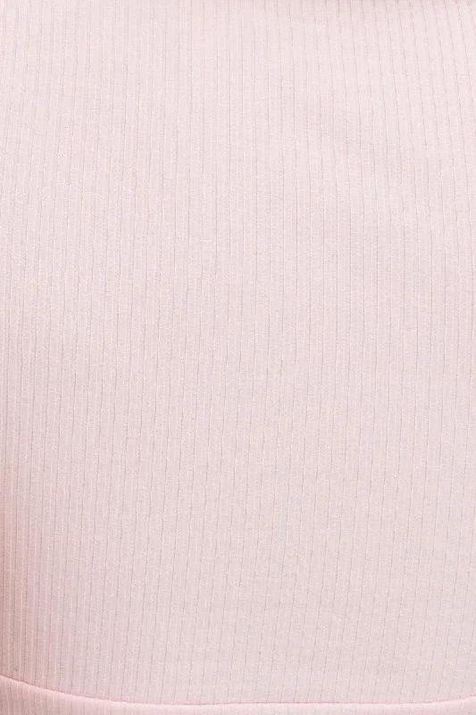 Pink Rib Crop Top Long Sleeve Round Neck