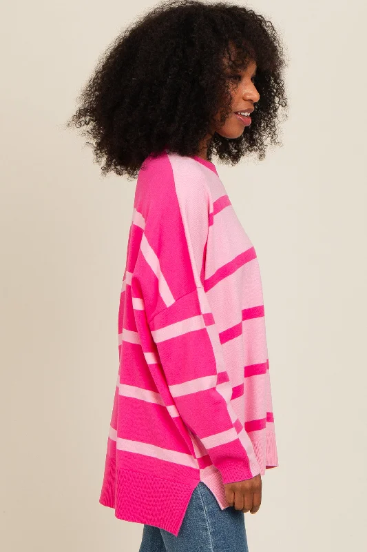 Pink Striped Knit Dolman Sleeve Top